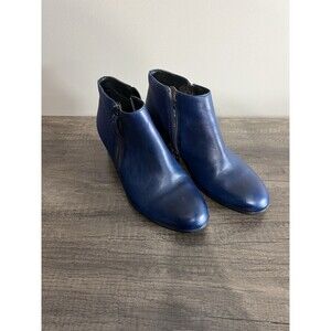 ECCO Sculptured Blue Leather Ankle Bootie Textured Snakeskin Size 7 Women